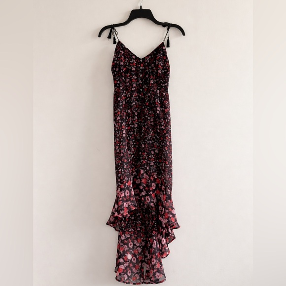 Express Dresses & Skirts - Express Dress Midi High Low Floral Black Red Button S Smocked Whimsigoth Boho